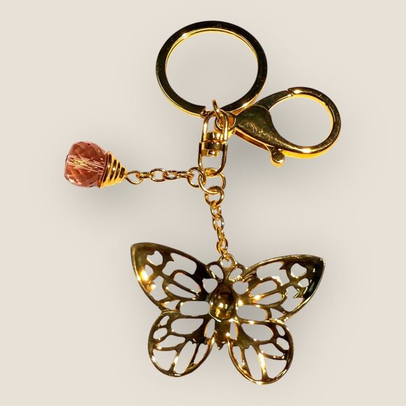 Danbury Mint Davis & Towne Gold-tone Butterfly Keychain Keyring Bag Charm Spring - Picture 2 of 2